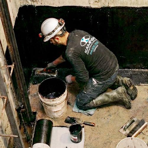 Elevator pit waterproofing with hydrophilic grout in Eugene Oregon